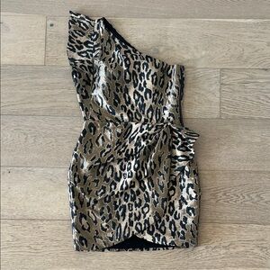 SAYLOR Leopard Print One-Shoulder Dress